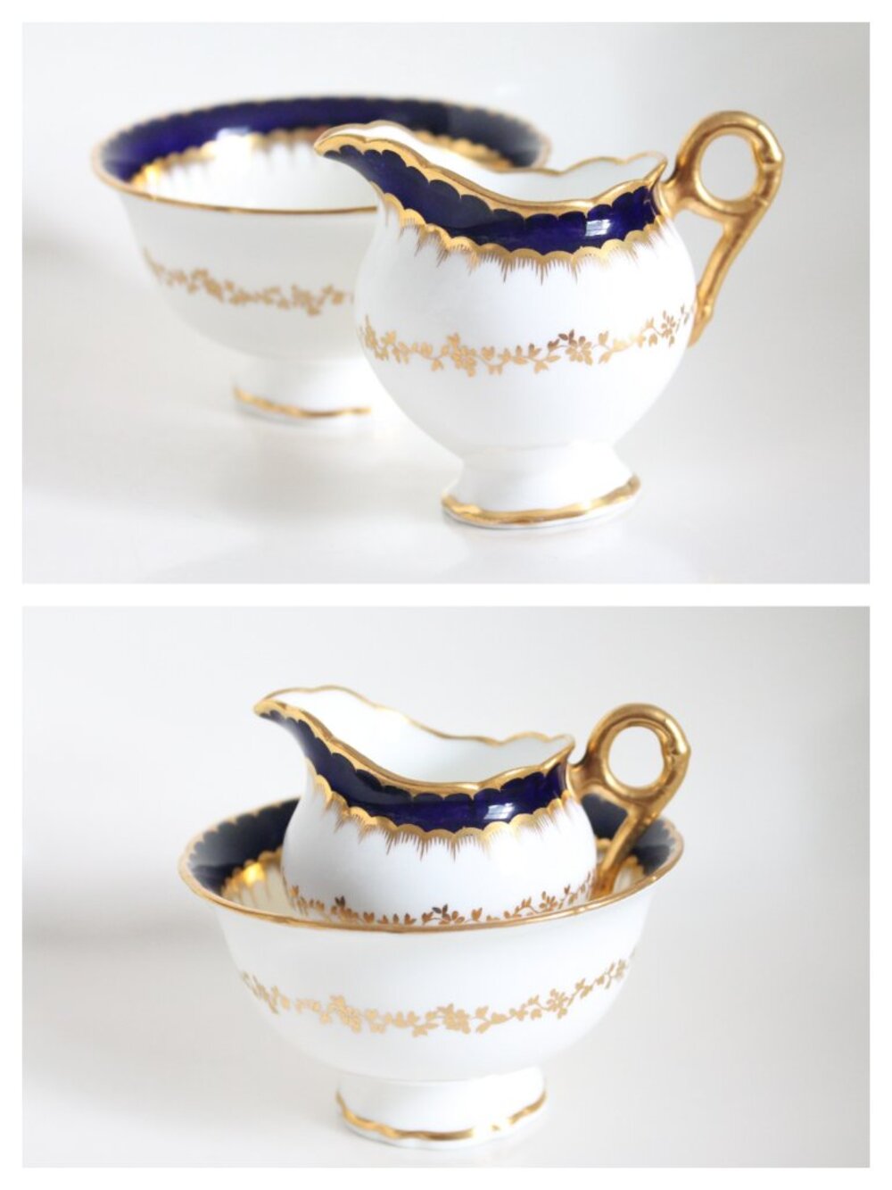 [COALPORT] Cobalt Spearpoint Sugar/Waste Bowl and Pitcher/Creamer (c. 1920-60)